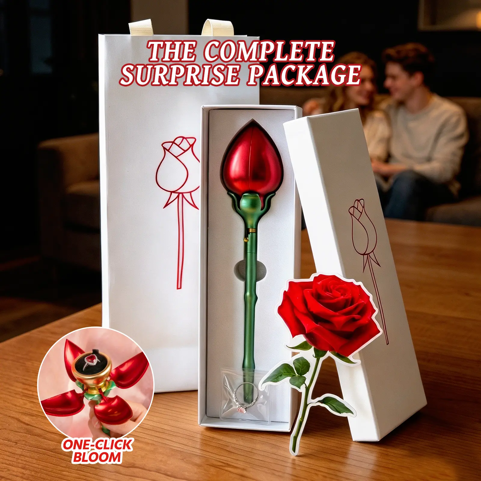 Blooming Rose Jewelry Box – Hidden Ring Inside ,Red Rose Engagement Ring Box with Surprise Opening, Realistic 3D Petals, Hide in Bouquet,Suitable for surprise gifts, birthday gifts, holiday gifts, and marriage proposals. Durable Storage