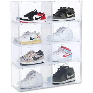 8 PACK XL Shoe Box,Drop Side Sneaker Display Case,Shoe Boxes Clear Stackable 13.4"x 10.6"x 8.3" Fit up to US 13 (Clear 8Pack)