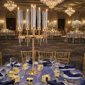 Set of 4 | 37” Tall 9 Arms Cluster Candle Holders【GOLD】 Decor Glass Pack Box Room Ornaments Metal