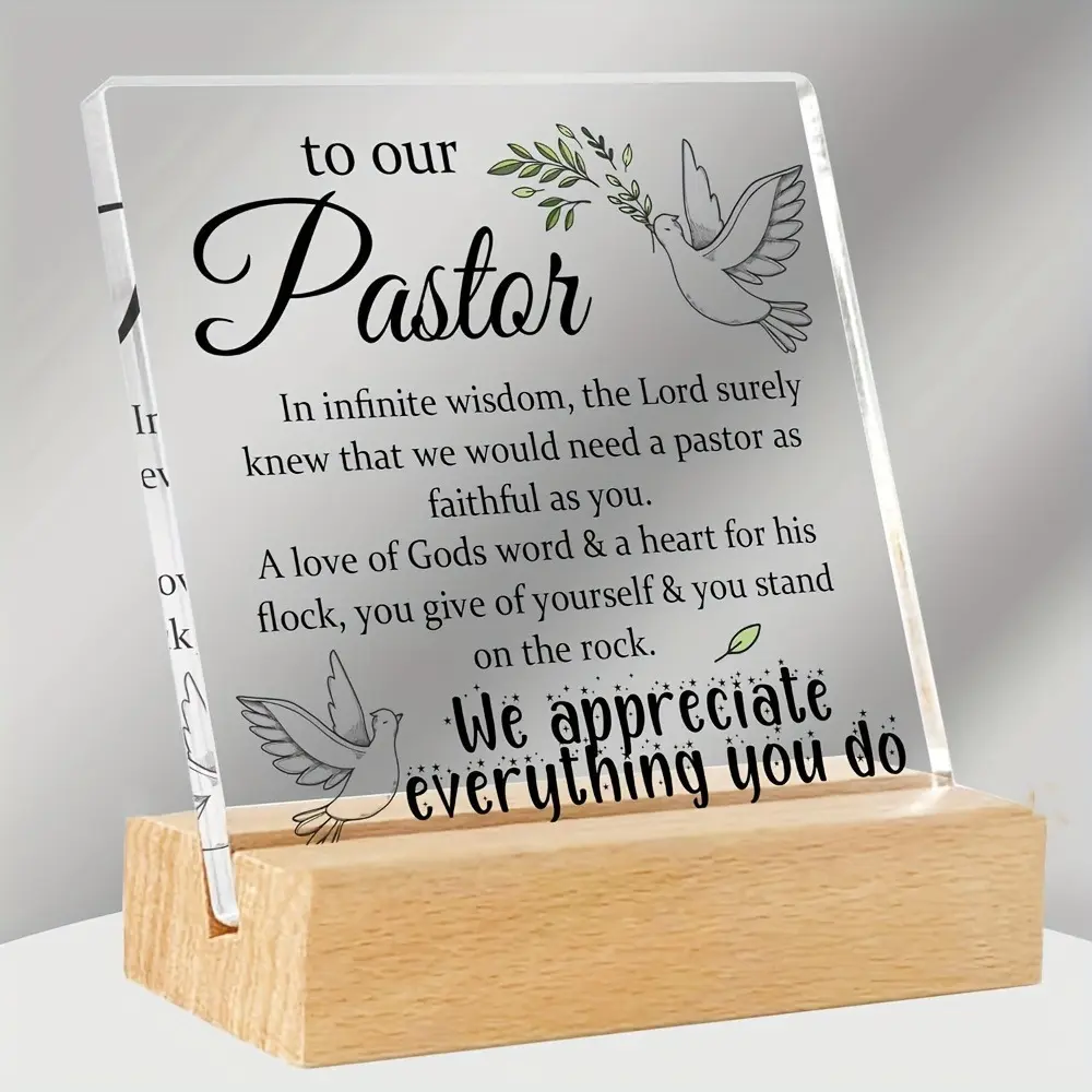 Christian Acrylic Pastor Plaque - Easy Care Home Decor Decoration, Playful Cheerful Bright Room Sign, Wooden Desktop Accessory, Sweet Female Thanksgiving Gratitude Gift