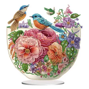 Acrylic Special Shape Artistic Vase Diamond Painting Tabletop Ornaments Kit Table Top Diamond Painting Ornament Kits 5D DIY Diamond Art Tabletop Decorations for Home Office Decor
