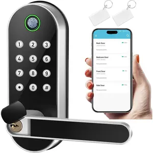 Fingerprint  Door Lock with Handle & Keypad -  Keyless Entry for Front Door, , , Guests, Airbnb & Rental, App + Code Access, Compatible with Alexa & , Easy DIY Install