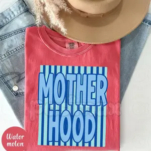 [ Sale Up To 40%] Comfort Colors MOTHERHOOD Striped Preppy MAMA T-Shirt – Retro Varsity Mother's Day Tee, Coastal Chic Mama Shirt, Trendy Nautical Mom Gift