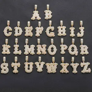 Iced-out Chunky Initial Necklace w/ 24inches Long Stainless Steel Rope Chain | Golden | Silver | Rose Gold | Dark Chrome | Letter Necklace For Men 26 Alphabets | Necklace For Women | Gift for Him | Gift for Her | Holiday Gift | Christmas Gift