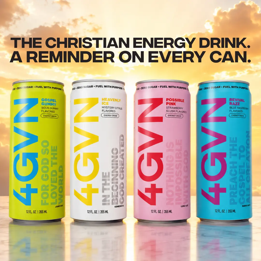 4GVN Christian Energy Drink  – 12 Cans, 200mg Natural Caffeine, Zero Sugar
