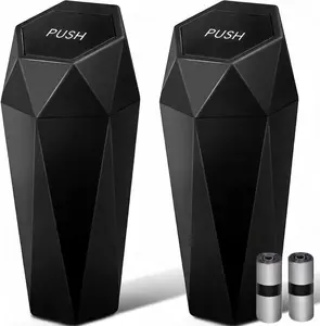 2-Pack Push-Open Diamond-Shape Leakproof Car Trash Can with Lid, ABS Plastic Automotive Interior Accessory, Odor-Control Multipurpose Organizer Includes 30 Attached Trash Bags for Car, Home