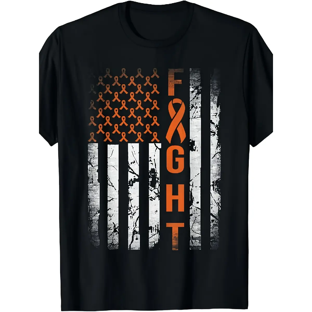 'S & 'S Short  [100% Cotton] 100% Cotton Leukemia Awareness T-Shirt with Leukemia Ribbon & American Flag Design - Unisex 220gsm Pure Cotton Retro Style Round Neck Tee, Shirt with Ribbon for Leukemia Group Apparel