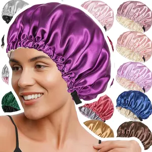 New Double-layer Satin Sleep Cap, Fashion Adjustable Button Hair Care Bonnet, Versatile Shower Bath Cap for Women Daily Use