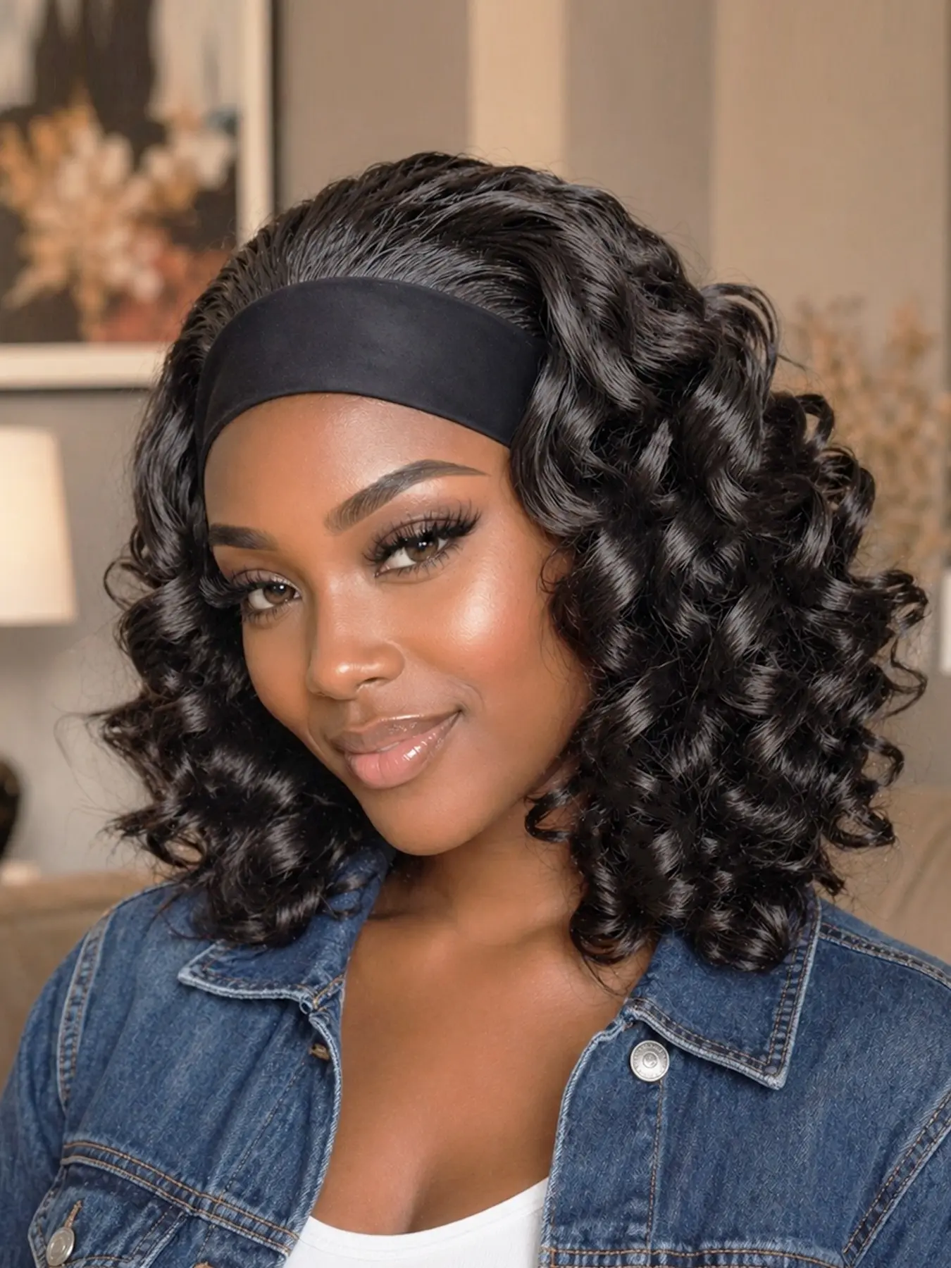 Headband Curly Wigs for Synthetic Wig, Wavy Synthetic Hair, Featuring Long Wavy Styles Without Lace Fronts, These Glueless Wigs Have Soft, Voluminous Curls And Water Wave Textures, Deep Wavy Wigs for Daily & Party Wear, Synthetic Material Wigs