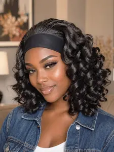 Headband Curly Wigs for Synthetic Wig, Wavy Synthetic Hair, Featuring Long Wavy Styles Without Lace Fronts, These Glueless Wigs Have Soft, Voluminous Curls And Water Wave Textures, Deep Wavy Wigs for Daily & Party Wear, Synthetic Material Wigs