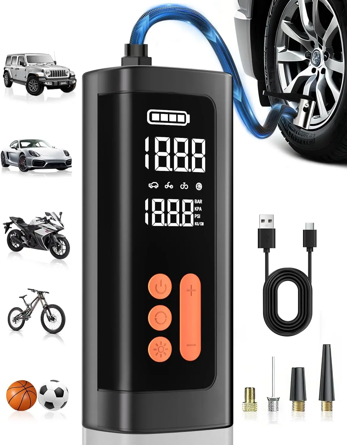 Cordless Portable Tire Inflator, 150PSI Automotive Air Compressor with Digital Pressure Gauge and Auto Shut-Off Function for Car Tires
