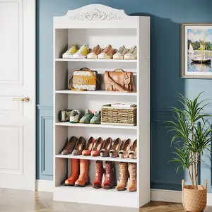Tribesigns Shoe Rack, 5-Tier Shoe Organizer, Wooden Shoe Storage for Garage, Entryway, Holds Up to 20 Pairs Light Nature