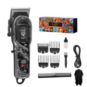 LQT Transparent Shell Cordless Hair Clipper & Beard Trimmer, Rechargeable Electric Grooming Tool with LCD Battery Indicator, 4 Limit Combs, Perfect for Home & Professional Use
