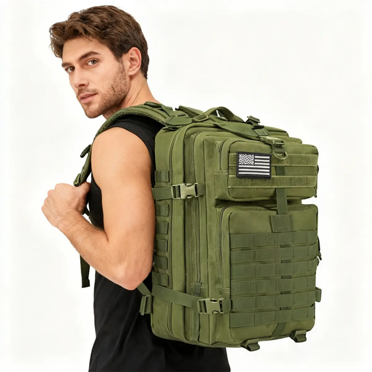 WOLT 45L Durable Tactical Military Molle 3-Day Assault Rucking Backpack - Adjustable Buckle, Multi-Use, With Compartments, Mesh Pockets for Male Adults, Hiking (Tactical Backpacks), Mesh Pockets Backpacks