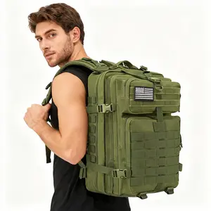 WOLT Tactical Backpack for Men 45L Military Molle Backpack Large 3 Day Assault Pack Rucking Backpack for Hiking Survival Green Outdoor Durable gym bag fishing golf, biggie backpack