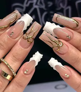 Minimal Press on Nail Yellow Daisy with French Tip | Everyday Fake Nails in Short Almond | Handmade Nail Art for Holiday, Vacation, Birthday