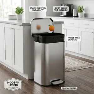 Garvee 13 Gallon Stainless Steel Kitchen Trash Can 50L Large Garbage Bin With Soft-Close Lid Step Pedal And Removable Inner Bucket Fingerprint-Proof
