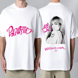 100% cotton casual street-style T-shirt, featuring Carol G.'s works with heart-shaped and floral patterns. It is perfect for the 2026 Coachella summer music festival outfit and is an ideal gift for music lovers and Carol G. fans.