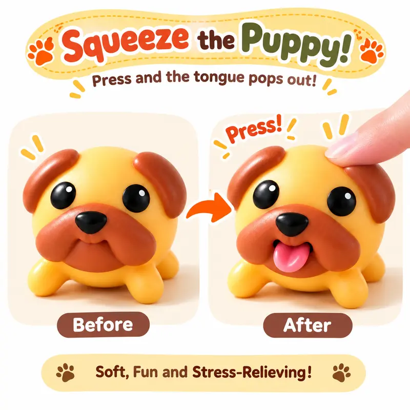 Funny Tongue Popping Pug Toy, Cute Squeeze Dog Fidget Toy, Soft Silicone Stress Relief Gadget, Novelty Desk Toy & Gift,Halloween Christmas Birthday Funny Gift