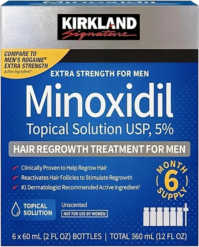 Kirkland Signature Hair Regrowth Treatment Extra Strength for Men, 5% Minoxidil Topical Solution, 60 mL, 6-pack