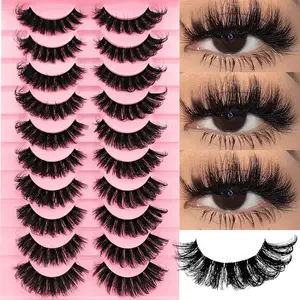 10 Pairs D Curl False Eyelashes Fluffy Dense Cat Eye Look, Solid Form, No Ca Prop 65 Warning, Base Unit Count 1, Perfect for Dramatic Looks
