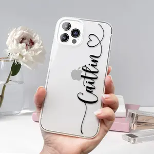 Clear Case for iPhone Personalize Custom Name Side Heart Handwriting Cursive Script For iPhone 15 14 13 12 11 X Xr XsMax Accessories Protection