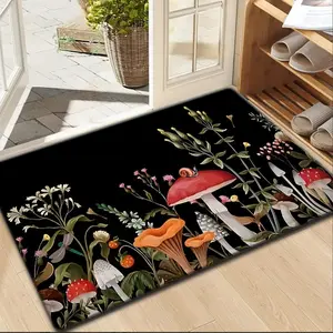 1pc Flannel Entrance Door Mat, Forest Mushroom Floral Snail Design, Vintage Natural Home Decor, Non-Slip, Absorbent, Floral Washable Rug