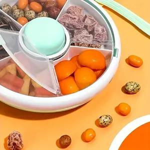 Portable Rotating Snack Tray with Fun Button, Covered Snack Container, 5 Compartment Snack Storage Box, Model Xinghao