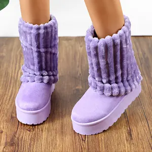Women's Faux Suede Fold Over Platform Snow Boots Mid-Calf Winter Fuzzy Faux Fur Lined Round Toe Anti-slip EVA Outsole Outdoor Shoes