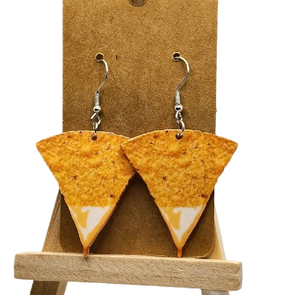 ABC Jewelry Queso-Inspired Costume Earrings - Aesthetic Gift, Chic Accessory, Casual Wear Piece with Chip Texture & Fun Flair