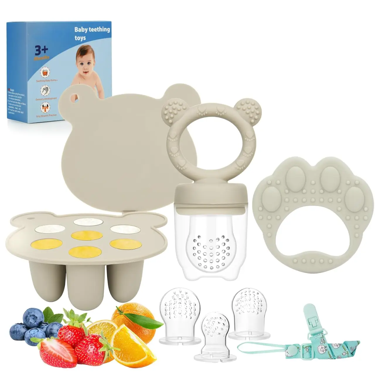 Baby Breastmilk Popsicle Molds & Baby Fruit Feeder Food Freezer Tray Storage Containers Silicone Teething