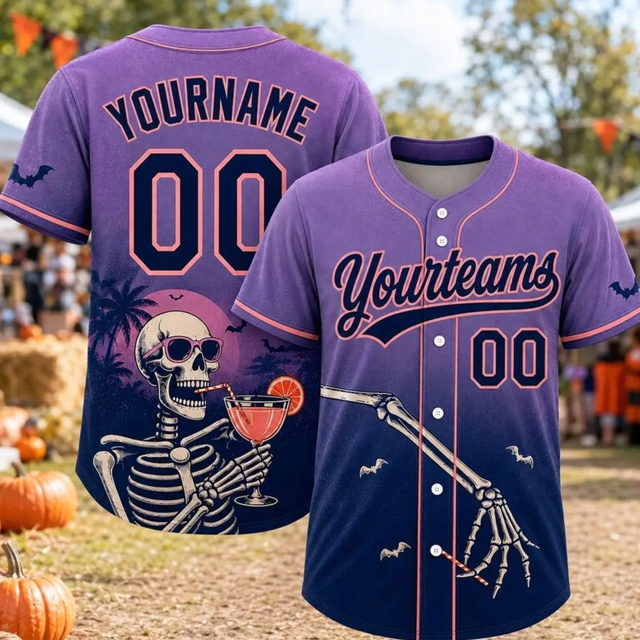 Personalized Skeleton Cocktail Baseball Jersey, Custom Halloween Jersey, Funny Skeleton Drinking Shirt, Spooky Team Jersey