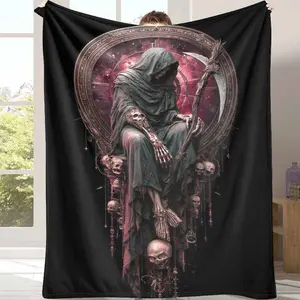 Grim Reaper Flannel Throw Blanket Gothic Skull & Scythe Art Print UltraSoft Warm Cozy Lightweight for Halloween  Parties Gothic Home Decor  Gift Day of the Dead