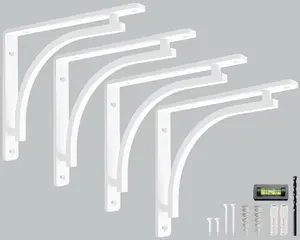 Classic White Heavy Duty Shelf Brackets 6 Inch  8 inch, 10 by   L Bracket, Wall Mounted Support, Shelving Metal Bracket, Decorative Shelf Brackets, with Hardware Included, Set of 4