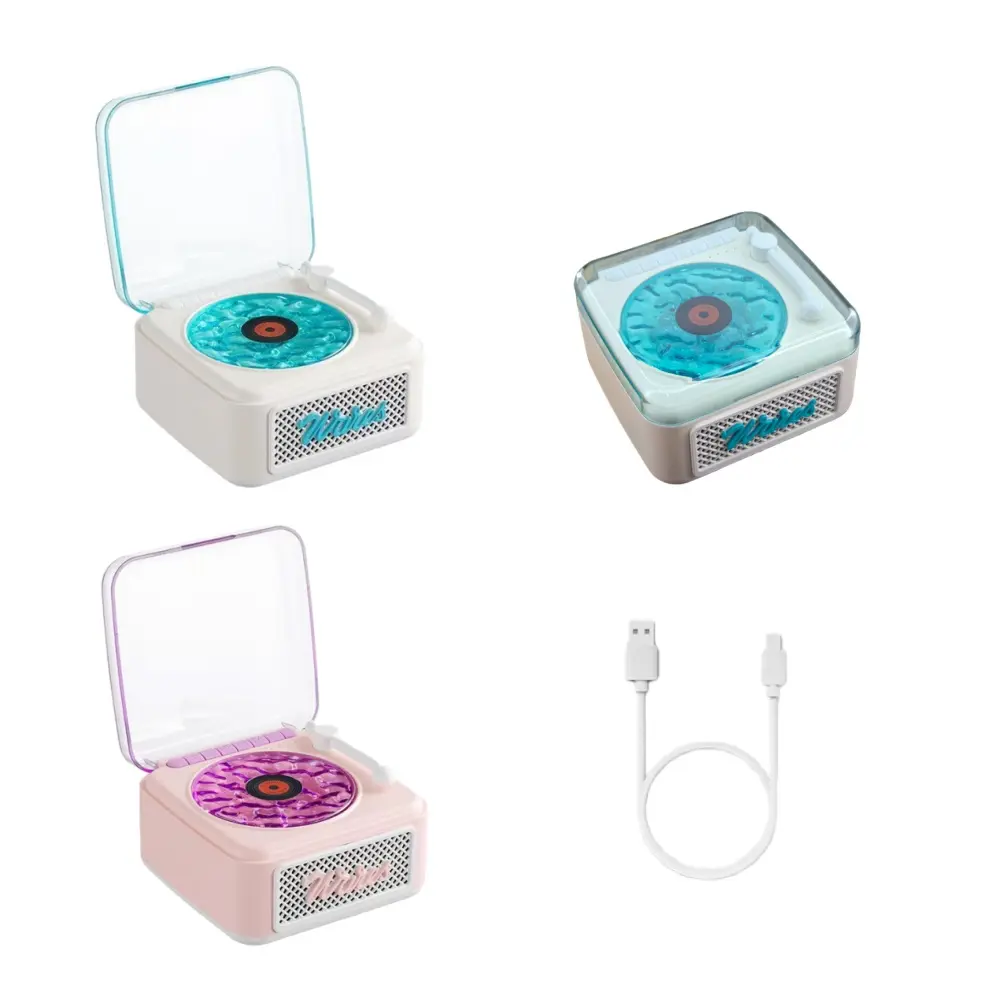 Vintage Vinyl Style Bluetooth Speaker with RGB Ambient Lights & White Noise Sound Portable Retro Design for Bedroom Party Bluetooth 5.4 Crystal-clear Sound