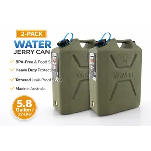 2 Pack Wavian 22L 5.8 Gallon Water Can Green BPA Free Food Grade w/ Spout