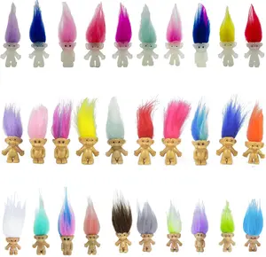 30pcs Luminous Mini Troll Dolls Glow in The Dark Vintage Action Figures Lucky Troll dolls 0.78" Bodies, 2" Hair. Cake toppers school project, arts and crafts Halloween Gift Decoration