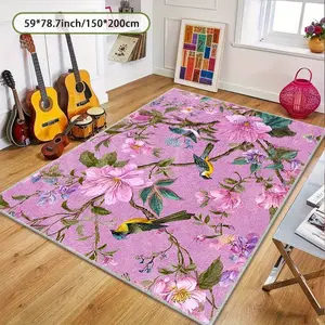 1pc of Velvet Rug Featuring a Floral And Bird Design, Suitable for Living Room Decor, Home Embellishment, Room Styling, And Festive Decorations for Holidays Like Halloween And Christmas