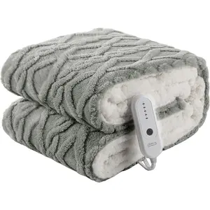Heated Electric Blanket Throw 50''X60'' Fluffy Ultra Soft with 3D Stylish Design, 240g+200g Sherpa, 5 Heating Levels, 4 Hours Auto Off, Machine Washable, Gray