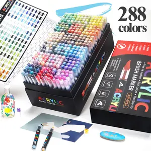 New Liquid-Based 288 Color Soft Tip Acrylic Drawing Markers, Non-Bleeding, Layerable, DIY Doodle Art Brushes, Student Painting Supplies