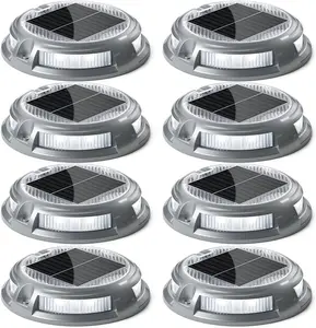 Solar Driveway Lights Outdoor 16 LEDs 9 Modes, Dock Markers Deck Lights   for Driveway Walkway Step Pathway Ground Yard Garden, RGB (8 Pack)