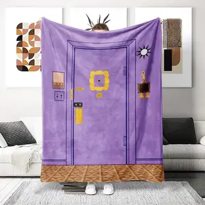 Friends TV Show Inspired Purple Door Graphic Soft Flannel Blanket with Yellow Accents All-Season Cozy Throw for Bed Couch Camping Travel Perfect Gift for Friends Fans Birthday Christmas Lightweight Warm Flannel Blanket