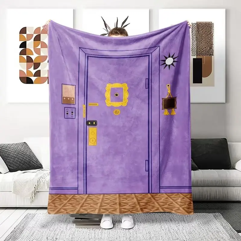 Friends TV Show Inspired Purple Door Graphic Soft Flannel Blanket with Yellow Accents All-Season Cozy Throw for Bed Couch Camping Travel Perfect Gift for Friends Fans Birthday Christmas Lightweight Warm Flannel Blanket