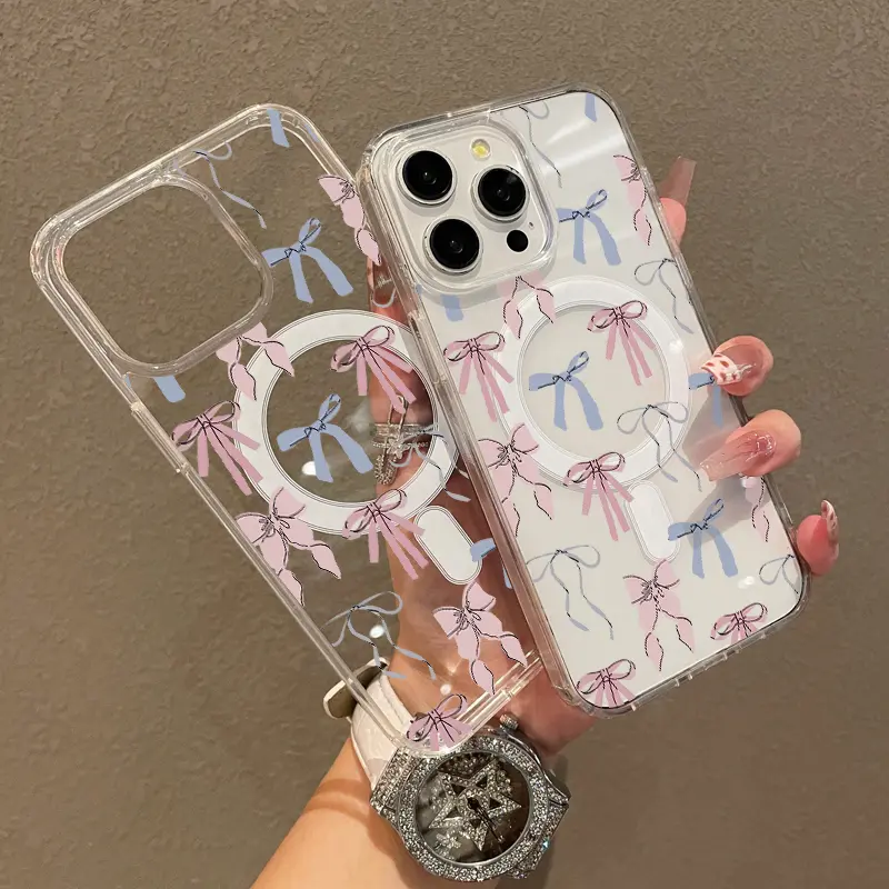 Magnetic Soft TPU Plastic Phone Case for IP11-IP17 ProMax (Multi-Model Standard, Pro Included) - MagSafe Compatible, Adorable Bow Ribbon, TikTok Aesthetic Pattern, Lightweight, Anti-Scratch, Shockproof, Magsafe Charger, Magnetic Phone Charger, Soft Cover
