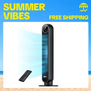 Summervibes DREO Tower Fan for Bedroom, 2026 Upgraded DC Motor, 28ft/s High Velocity, 20dB Ultra Quiet Standing Fan, 8 Speeds & 4 Modes, 90° Oscillating Bladeless Floor Fan for Indoor Use, with Remote Control, Black