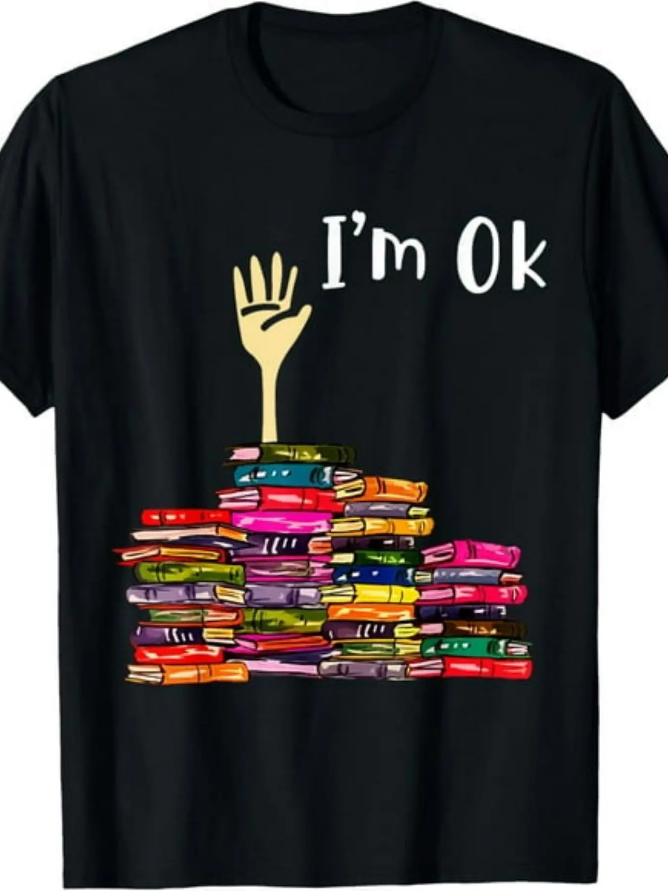 Reading Books Librarian Reader Nerd I'm Ok Teacher unisex soft cotton short sleeve t shirt, vintage graphic casual tee for men women teens, perfect birthday holiday gift for camping travel gym daily street  wear