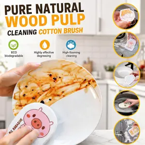 4Pcs Natural Wood Pulp Sponges - Eco-Friendly Oil-Free Kitchen Dish Scrubbers for Aesthetic Cleaning