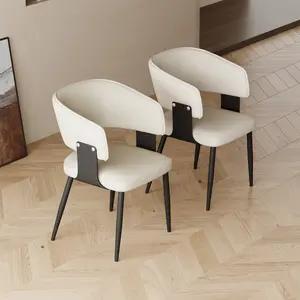 Modern Faux Leather Dining Chair, 2 pieces, Stainless steel legs, White,Not Assembled Need