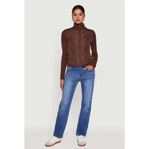 Quilted Puffer Jacket with Ribbed Knit Sleeves