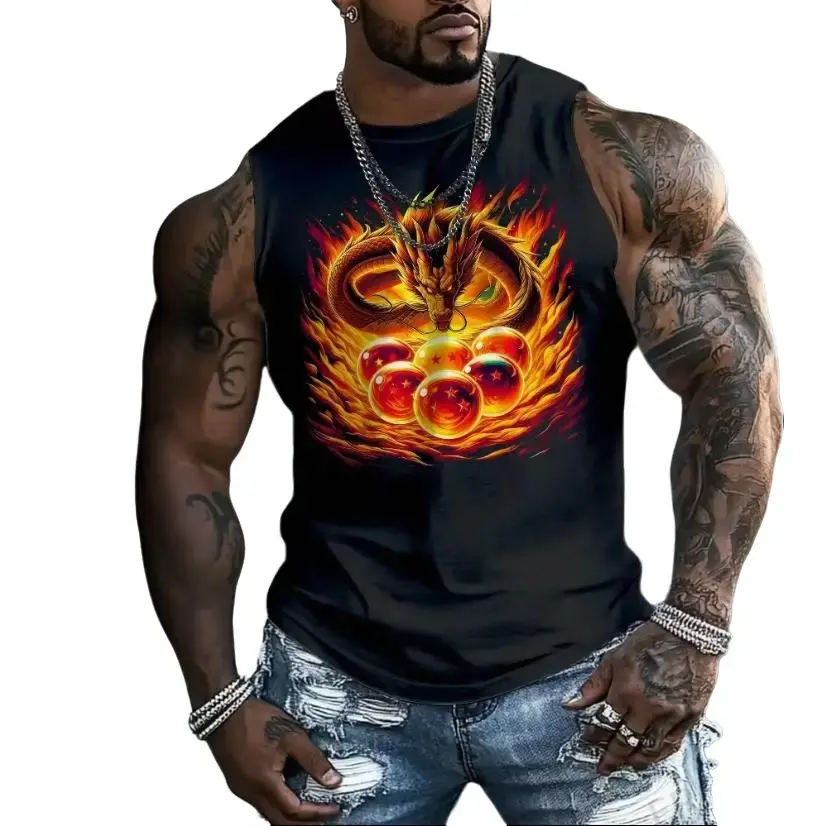 Casual Anime Shenron Print Gym Tank Top, Retro Anime Gym Muscle Tee